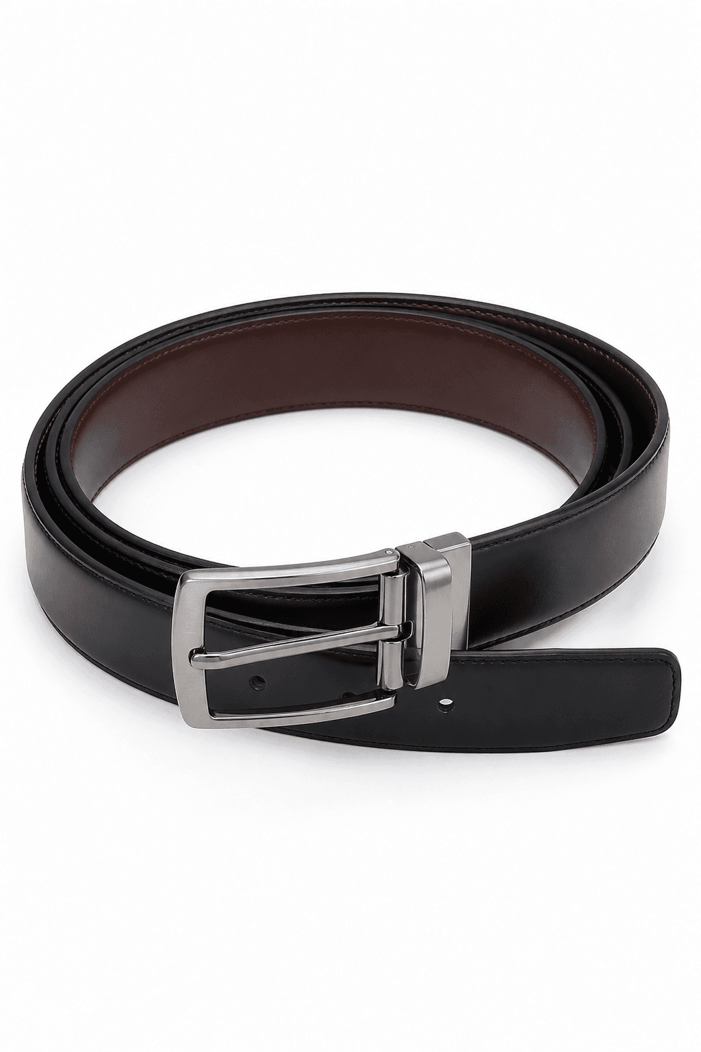 Reversible Leather Belt in Ink / Brown